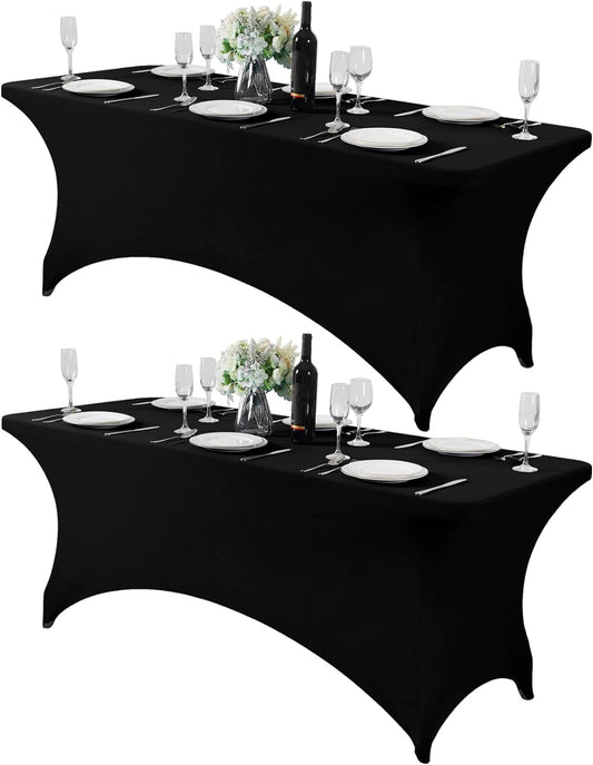 2Pack Spandex Table Cover for 6Ft or 4fT or 8ft Table Universal Fitted Stretch Tablecloth for Party, Banquet, Wedding and Events-Black