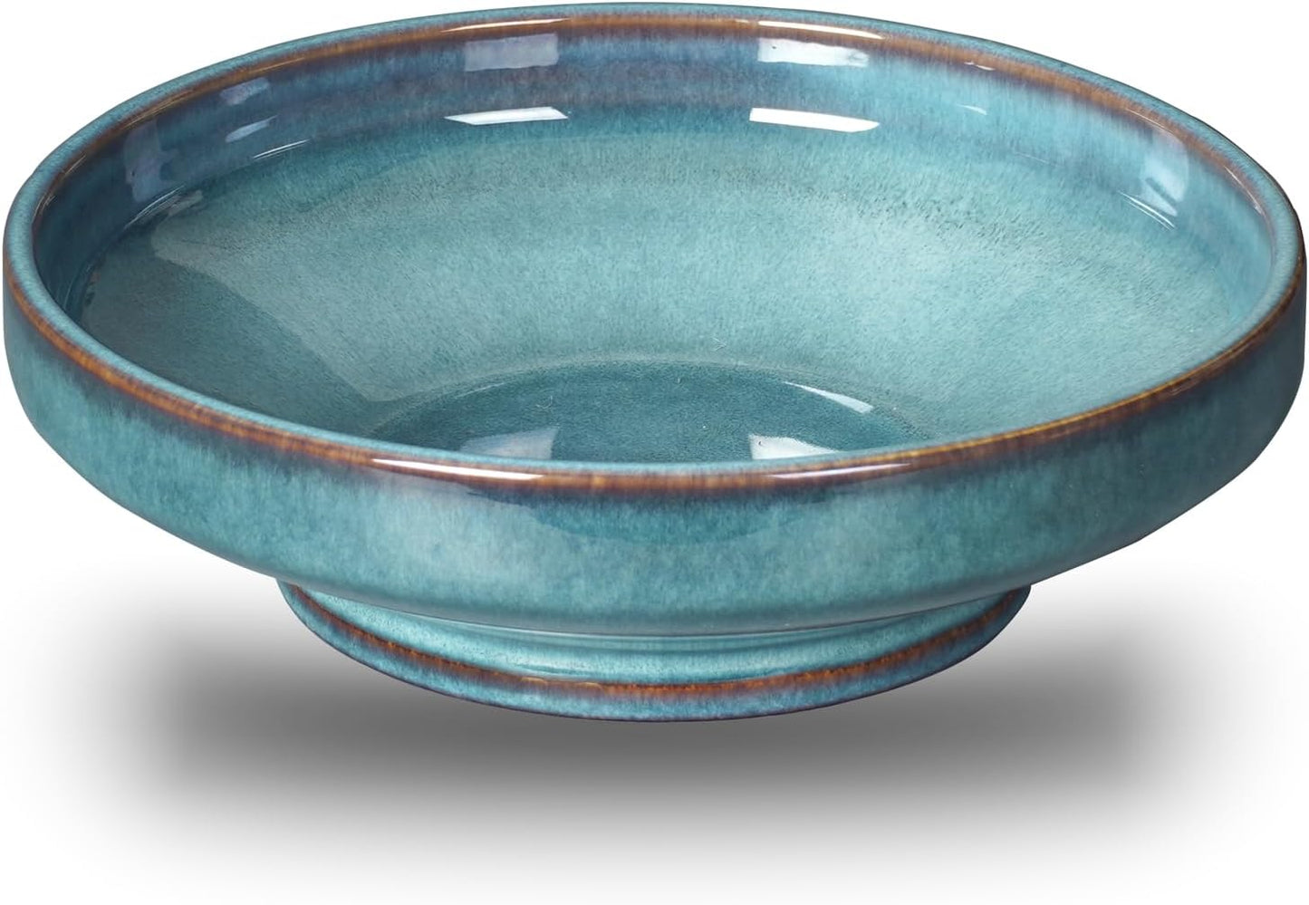 Ceramic Fruit Bowl for Kitchen Counter,Decorative Pedestal Bowl for Table Countertop,Large Footed Serving Bowl,10.2 Inch (Blue)