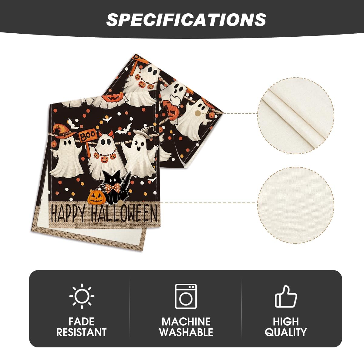 Artoid Mode Ghost Jack-O'-Lantern Black Cat Halloween Table Runner,Holiday Kitchen Dining Table Decoration for Home Party Decor 13 x 120 Inch