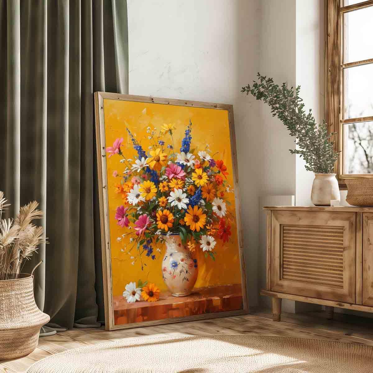 Flowers In Vase Wall Art Colorful Flowers Picture White Daisy Picture Farmhouse Floral Picture Still Life Painting Rustic Floral Painting Vintage Botanical Living Room Decor 16x24inch No Frame
