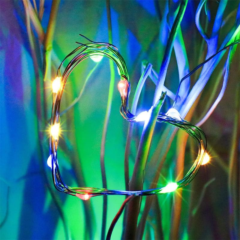 2 x Fairy Lights Battery Operated, Silver Wire Chains 8 Mode 5M 50 LEDs Timer String Lights with Remote Control for Bedroom Christmas Party Wedding Decoration (Multicolor)