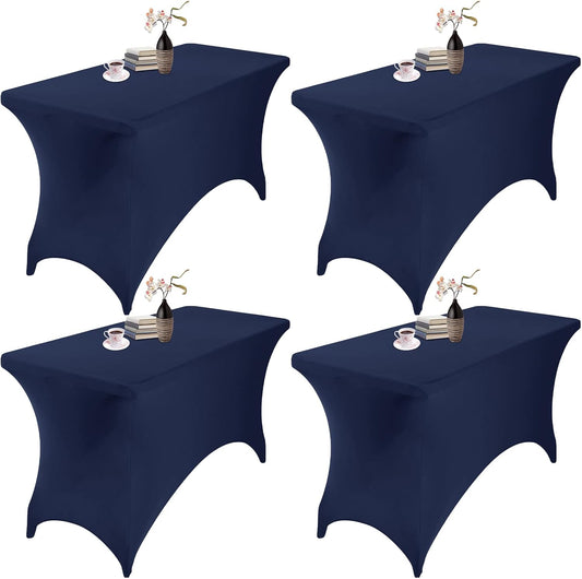 4Pack Spandex Waterproof Table Covers 4ft，Spandex 4ft Waterproof Table Cover for Party,Wedding, Banquet, and Events(Navy)
