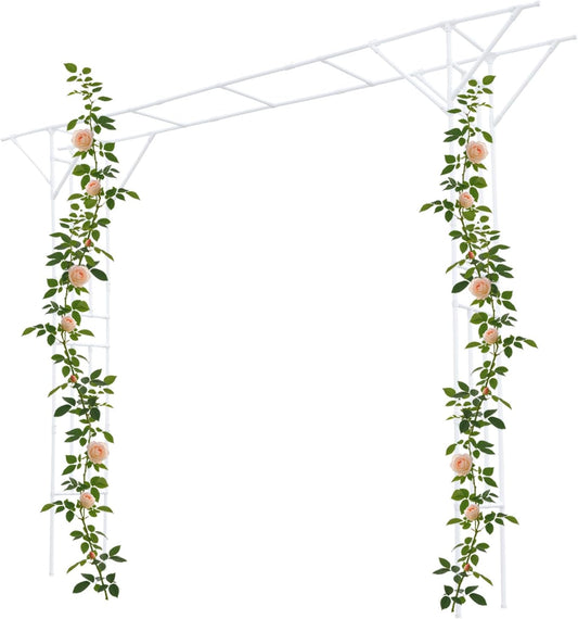Garden Trellis for Climbing Plants,Outdoor Garden Arch Arbor Trellis,Steel Garden Trellis Wedding Arches for Ceremony Decoration 11.81x1.31x8.86ft (White)