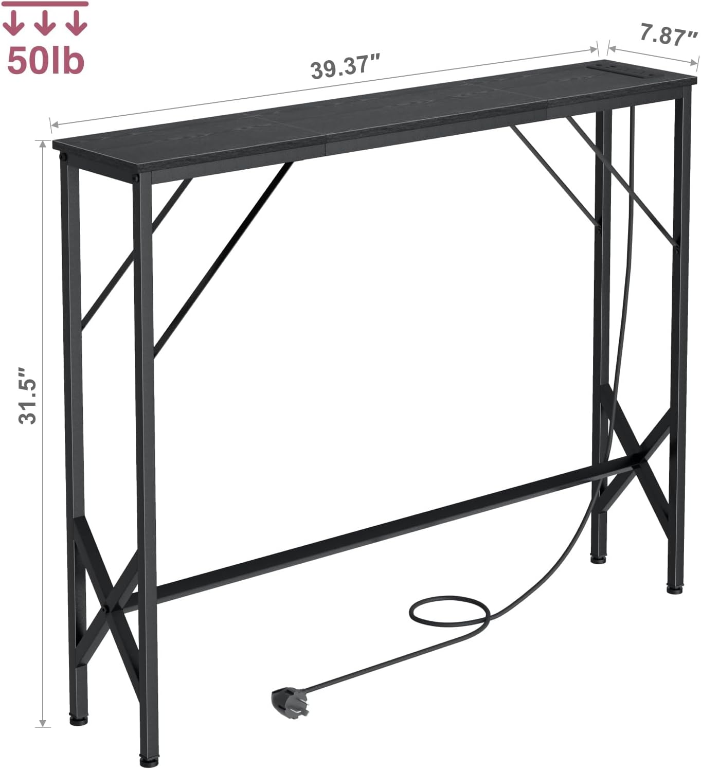 39.4" Console Table, Skinny Entryway Table with Fast-Charging Station, Narrow Long Sofa Table, Behind Slim Couch Table for Entrance, Hallway, Living Room Decor ST-BK100-1