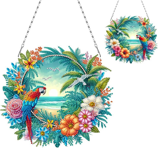 Flowers Hummingbird Diamond Art Kits,5D Diamond Hanging Ornament Kits,DIY Special Shaped Diamond Dot Kits,Home Porch Crystal Hanging Pendant Ornament (Colorful3)