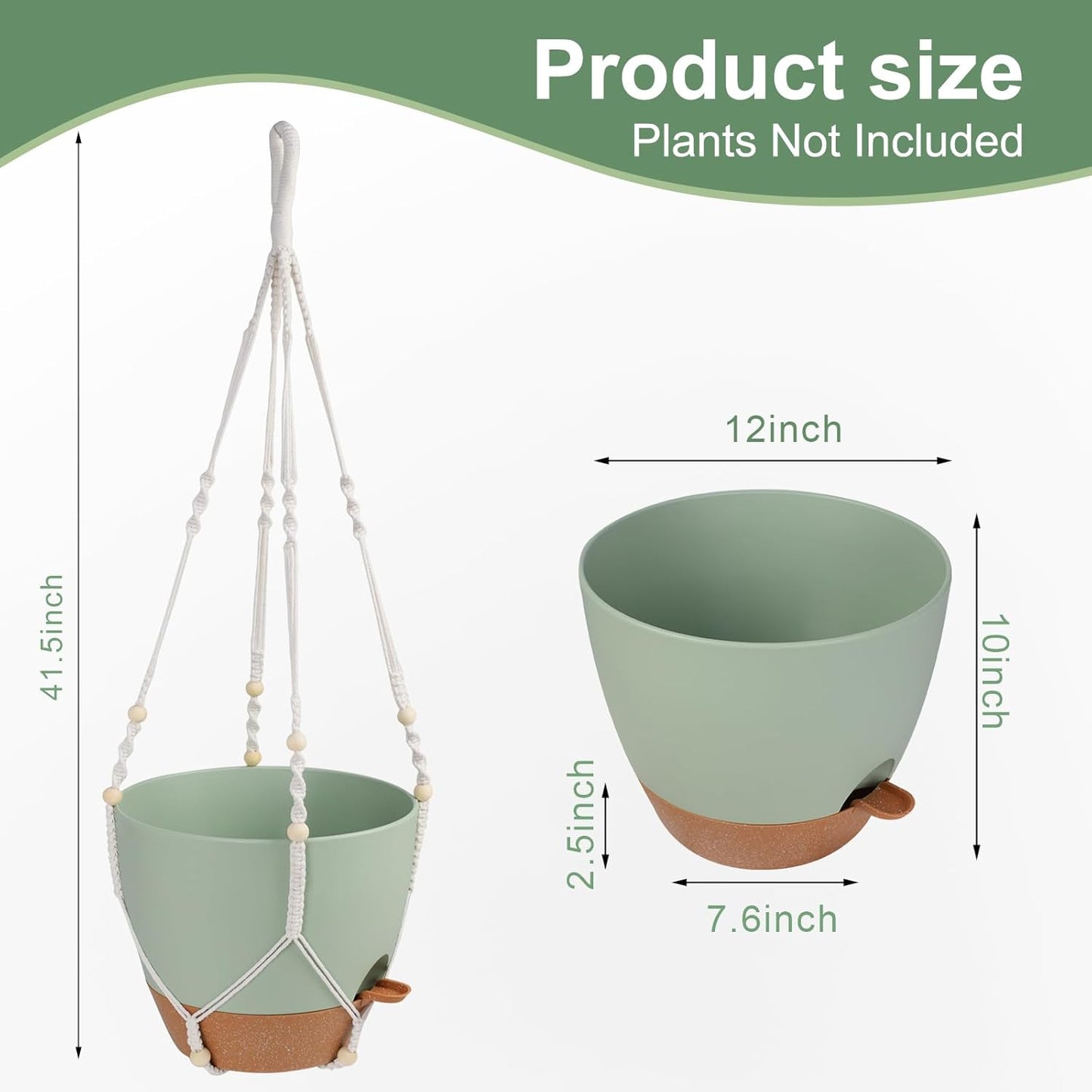 41.5 Inch Macrame Plant Hanger Indoor Outdoor with 12 Inch Flower Pot, Hanging Planter for Plants Holder with Wood Beads for Boho Home Decor (Ivory+Green)