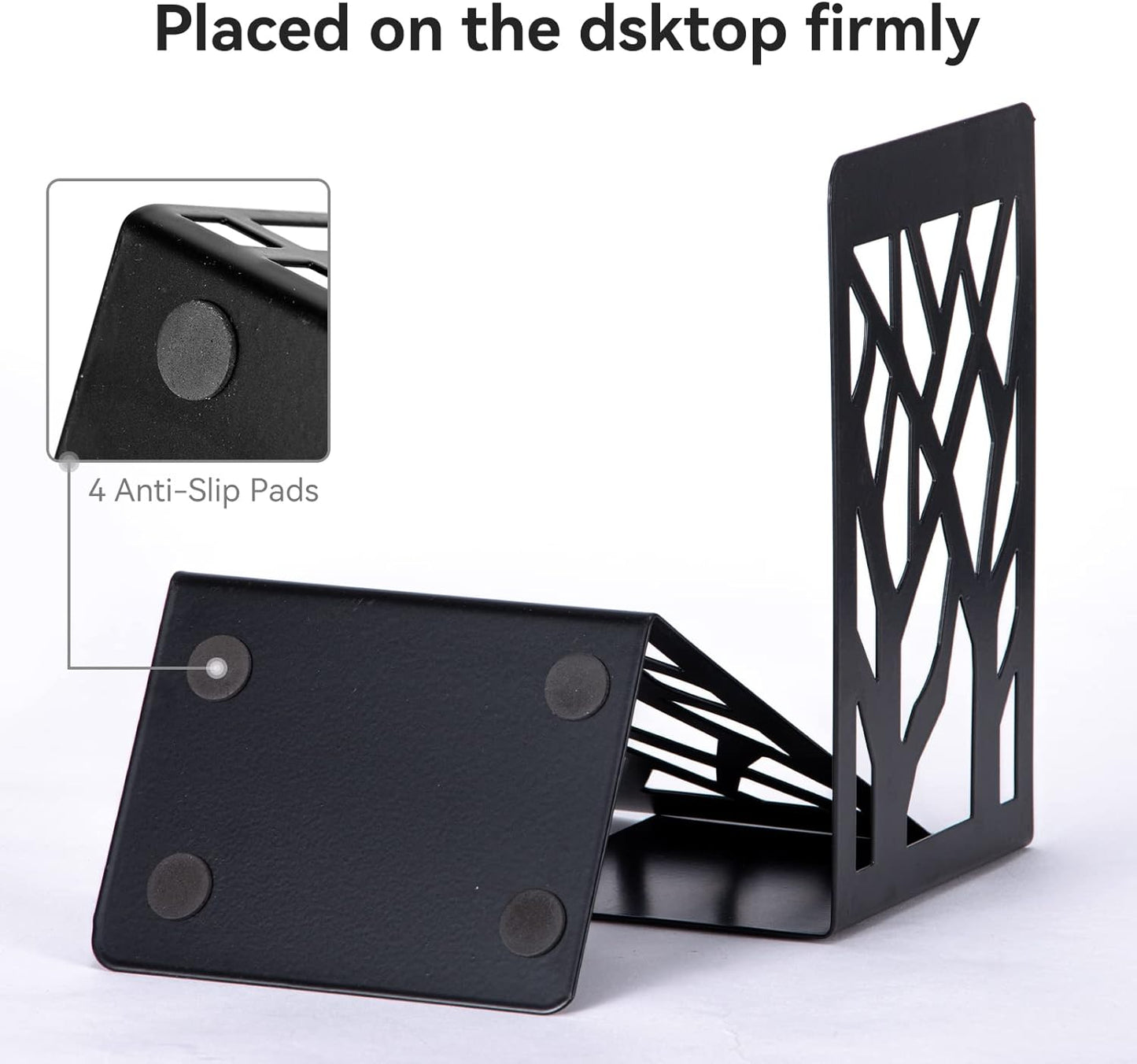 Book Ends, Bookends, Bookends for Shelves, Bookend, Book Ends for Heavy Books, Black Metal Book Shelf Holder Home Decorative, Book Stoppers for Shelves 2 Pair