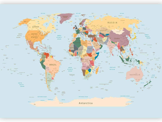 artgeist Premium Wall Mural World Map 98x69 in - XXL Non-Woven Wallpaper Fleece Wall Decor Photo Print Picture Image Design Home Map of The World k-B-0001-a-c