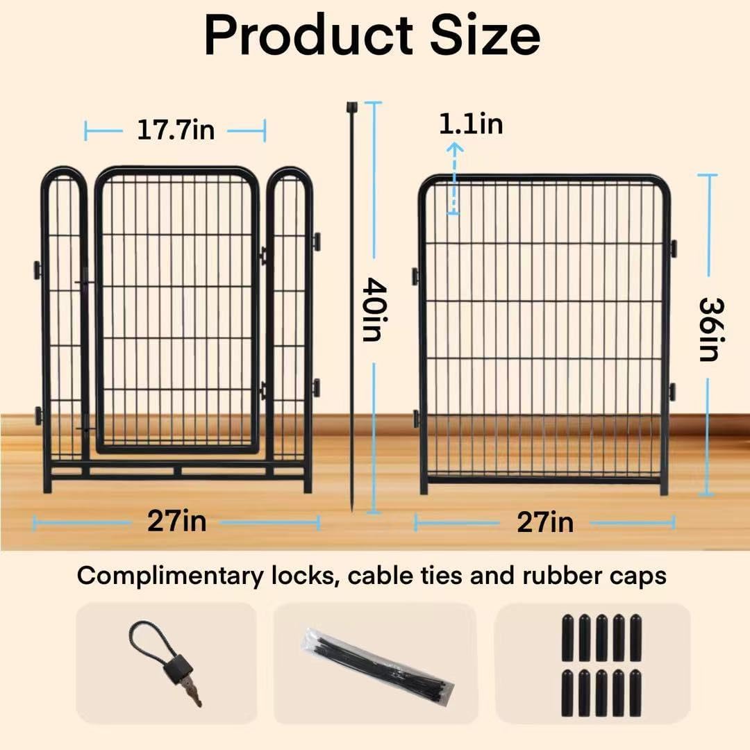 Garden Fencing 36 inch High, 8 Panels Total 17.7 Ft(L) Tall Garden Fence for Dogs, Wide Door Low Threshold Temporary Fence, Fencing for Garden Beds, Dog Fence Outdoor for Yard