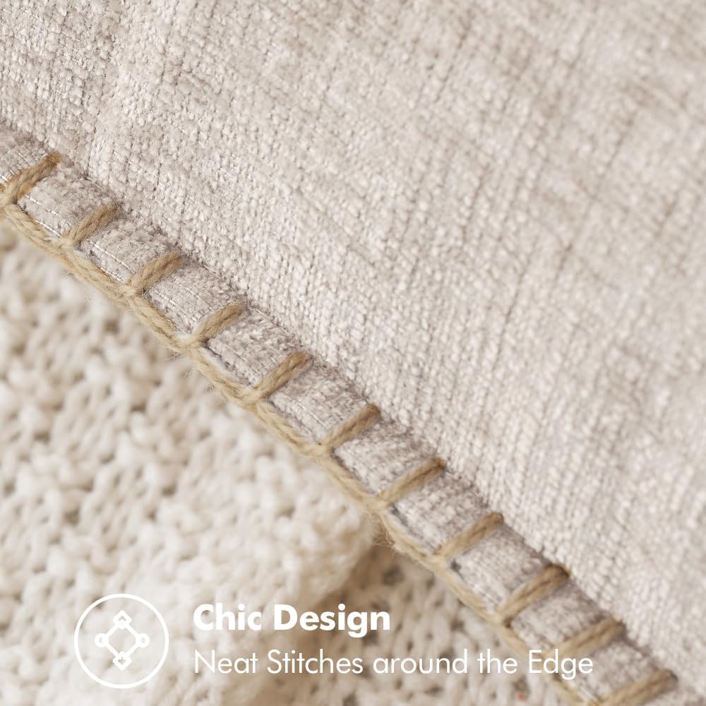 MIULEE Pack of 2 Couch Throw Pillow Covers 18x18 Inch Light Brown Farmhouse Decorative Pillow Covers with Stitched Edge Soft Chenille Solid Dyed Pillow Covers for Sofa Bed Living Room