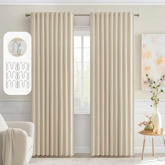 MIULEE Cream Beige Back Tab Light Blocking Curtains 78 Inch Length 2 Panels Set for Living Room Bedroom Privacy, Rod Pocket/Pinch Pleat Thermal Insulated Room Darkening Pleated Blackout Drapes