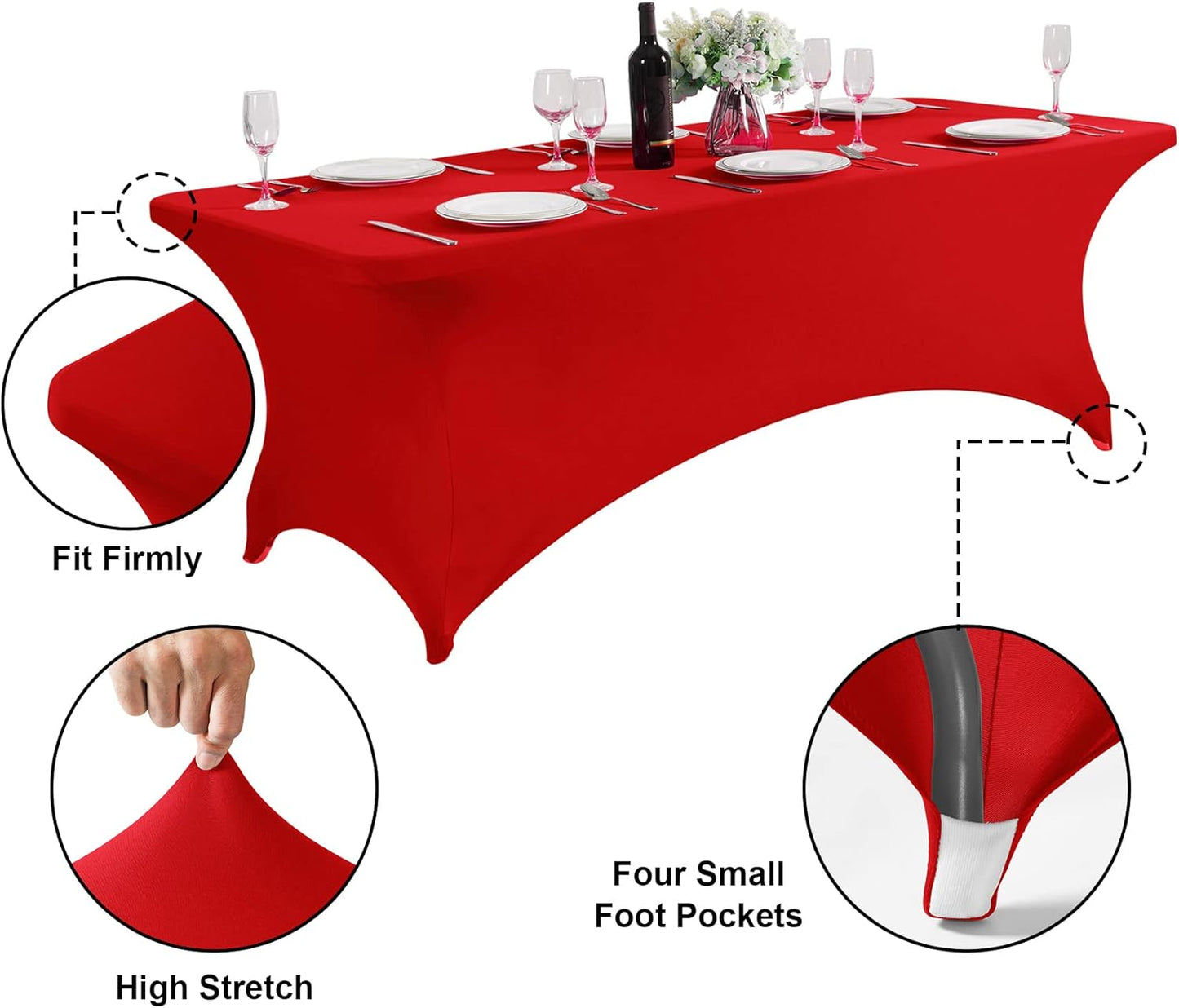 SuperO 2Pack Waterproof Spandex Table Cover for 8FT Table Universal Fitted Stretch Tablecloth for Party, Banquet, Wedding and Events-Red
