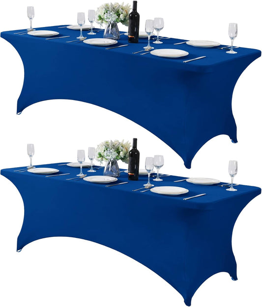 2Pack Spandex Table Cover for 8FT or 4ft or 6ft Table Universal Fitted Stretch Tablecloth for Party, Banquet, Wedding and Events-Classicblue