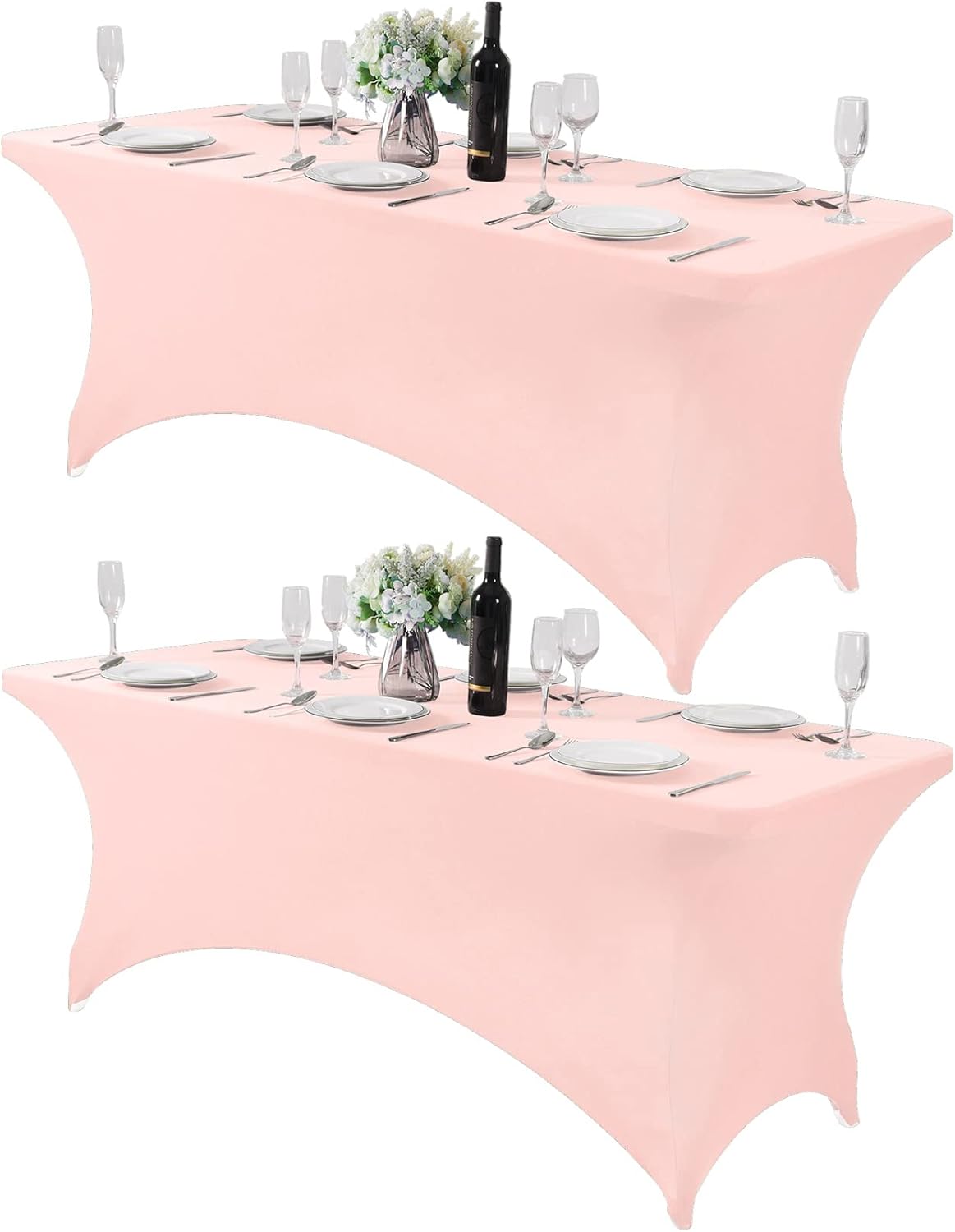 2Pack Spandex Table Cover for 6Ft or 4fT or 8ft Table Universal Fitted Stretch Tablecloth for Party, Banquet, Wedding and Events-Blush Pink