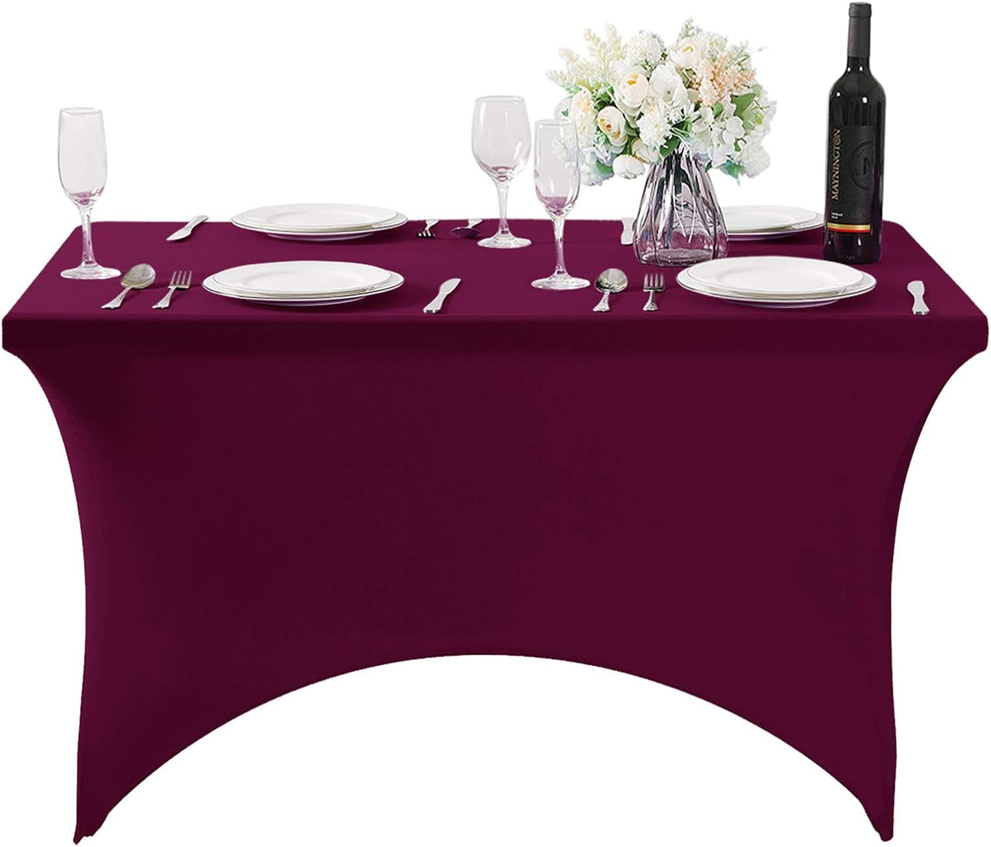 2Pack Spandex Table Cover for 4FT or 6ft or 9ft Table Universal Fitted Stretch Tablecloth for Party, Banquet, Wedding and Events-Burgundy