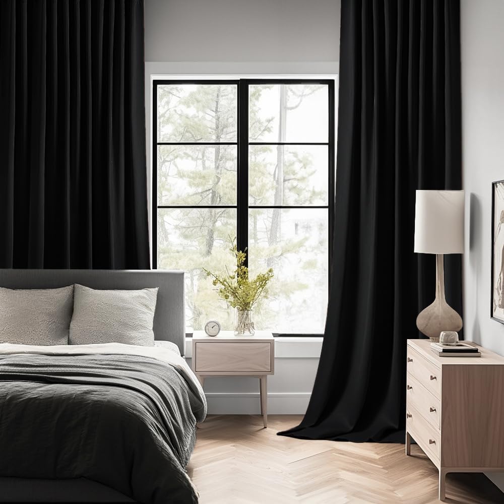MIULEE Black Back Tab Blackout Curtains 84 Inch Length 2 Panels Set for Living Room Bedroom, Halloween Rod Pocket/Pinch Pleat Thermal Insulated Room Darkening Pleated Light Blocking Drapes, W66 x L84