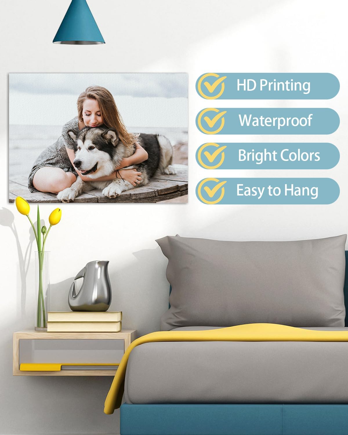 AbcCustomize Canvas Prints with Your Photos，Custom Canvas Wall Art for Bedroom, Living Room, Farmhouse Decor，Personalized Gifts Canvas Prints for Family，Friend，Lover，Pet