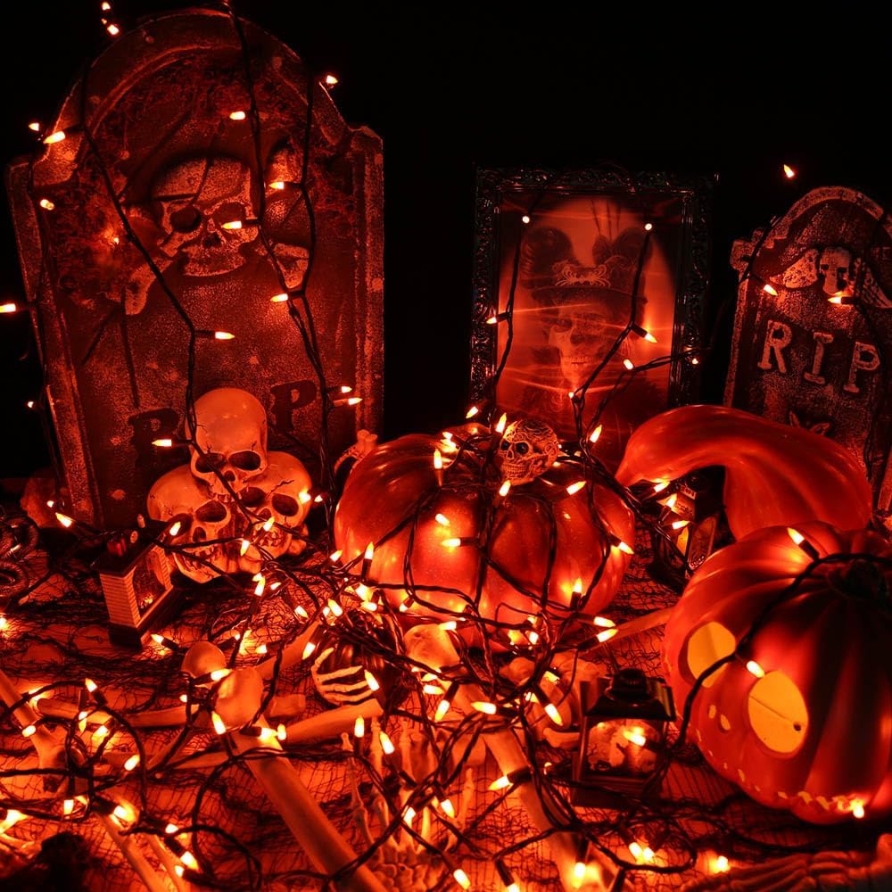 BrizLabs Orange Lights, 150 Counts 34.8ft Incandescent Halloween Lights Connectable, UL Certified Orange String Light, Mini Light Set for Indoor Outdoor Halloween Christmas Tree Party Decor