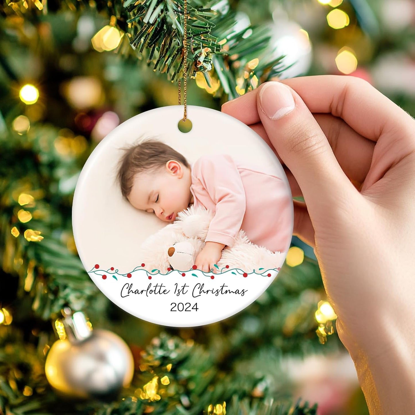 Personalized Photo Christmas Ornaments 2025 - Custom Baby First Christmas Ornament 2025, Customized Name Xmas Ornament for Baby, Newborn, Grand Kids, Christmas Tree Decorations