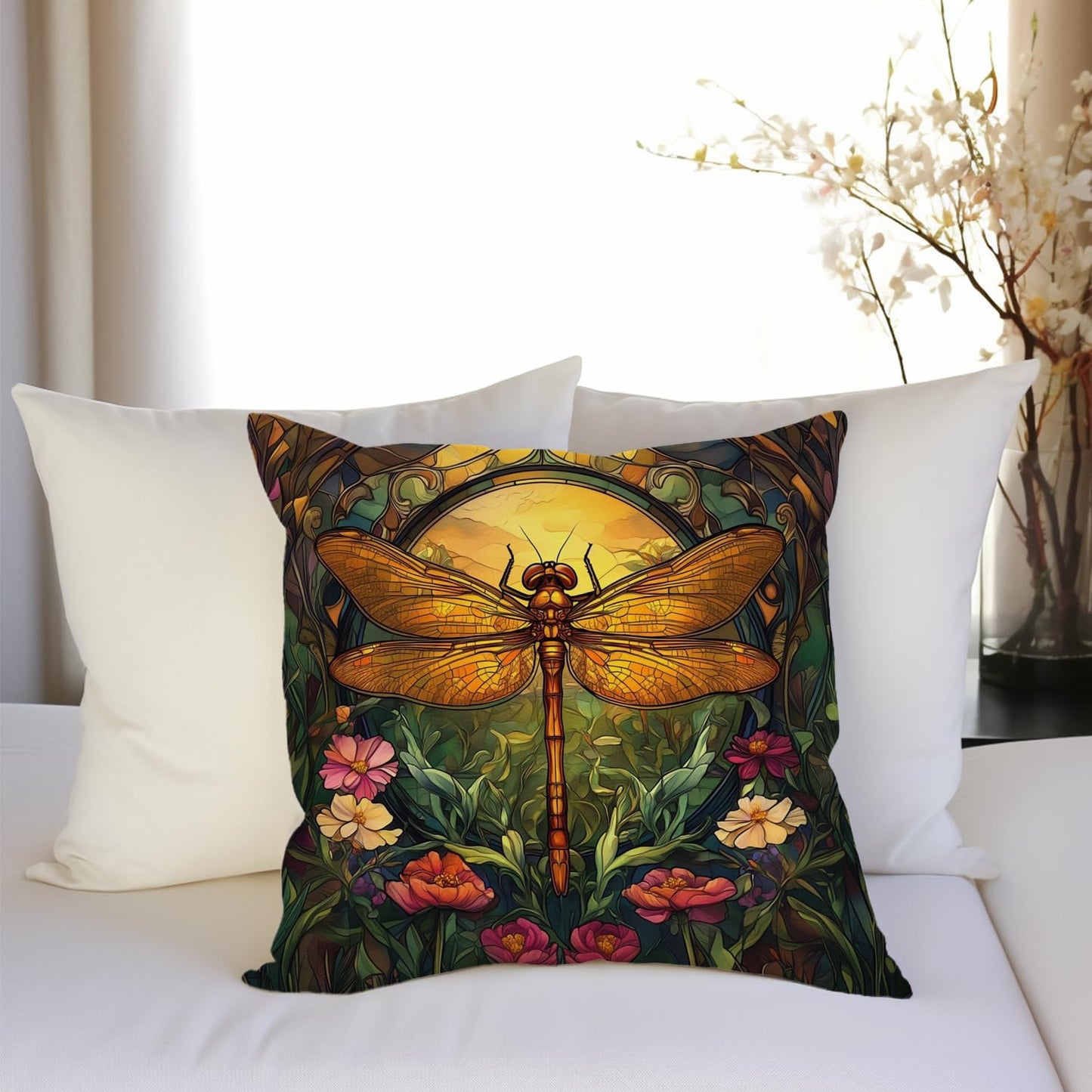 YOU FOUND ME William Morris Abstract Vintage Floral Dragonfly Design Throw Pillow Covers Home Decor, Retro Art Deco Pillowcase Cushion Cover for Bed Sofa Living Room, Square 18x18inch (Dragonfly)