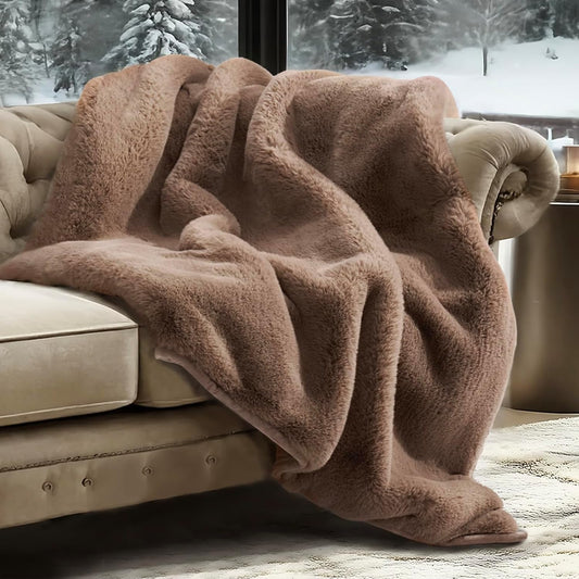 Luxury Soft Faux Chinchilla Fur Throw Blanket for Couch, Warm Thick Heavy Winter Throw Blanket 1220GSM for Bed, Fluffy Cozy Mink Blanket with Reversible Velvet, Tawny Mink, 60"x80"