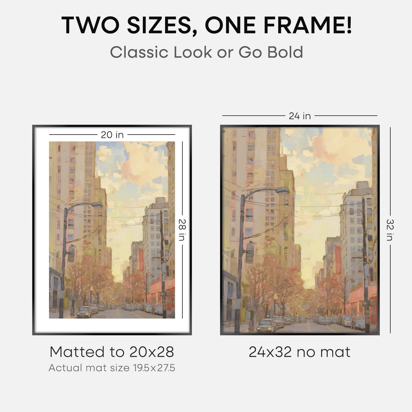 Homeforia 24x32 Poster Frame Black, High End Metal 24 x 32 Large Picture Frames with Mat 20 x 28 for Photo, 24x32 Thin Frame Matted to 20x28 inch Print, 32x24 Frame, Tempered Glass, Wall Kit, Set of 1
