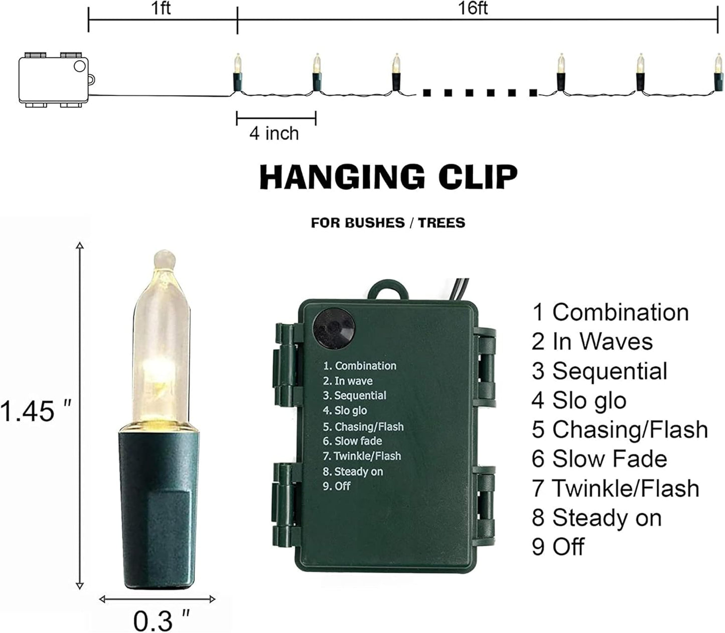 Dazzle Bright 4 Pack Warm White Christmas Mini String Lights, Total 200LED 64FT Batter Operated Waterproof Fairy Lights with 8 Modes for Xmas Indoor Outdoor Yard Garden Holiday Wedding Decorations