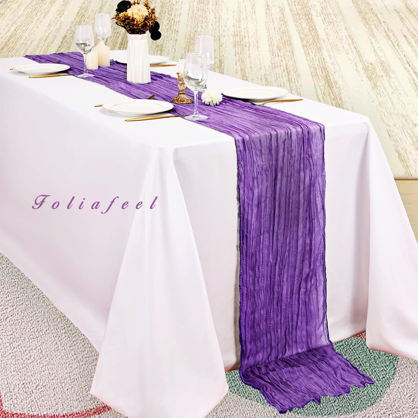 6 Pack Purple Cheesecloth Table Runner 10FT Boho Fabric Rustic Cheese Cloth Table Runner for Wedding Bridal Shower Baby Shower Gauze Sheer Birthday Party Table Decorations 20 x 120 Inch Long