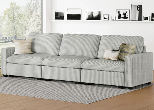 Belffin Modular Sectional Sofa with Storage Ottoman, Oversized Cloud Couch Sectional with Extra Deep Seat, Comfy 3 Seater Sectional Couches for Living Room, Plush Corduroy Light Grey