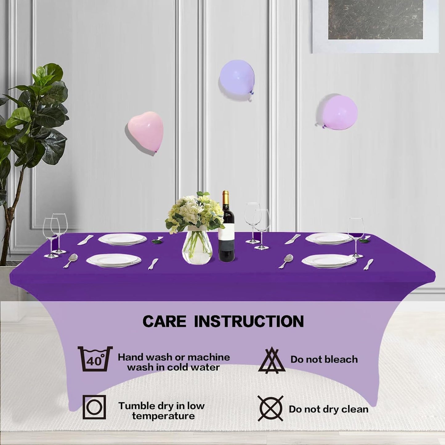 IVAPUPU 2 Pack 4FT Table Cloth for Rectangular Fitted Events Stretch Purple Table Covers Washable Cover Spandex Tablecloth Protector for Party, Wedding, Cocktail, Banquet, Festival