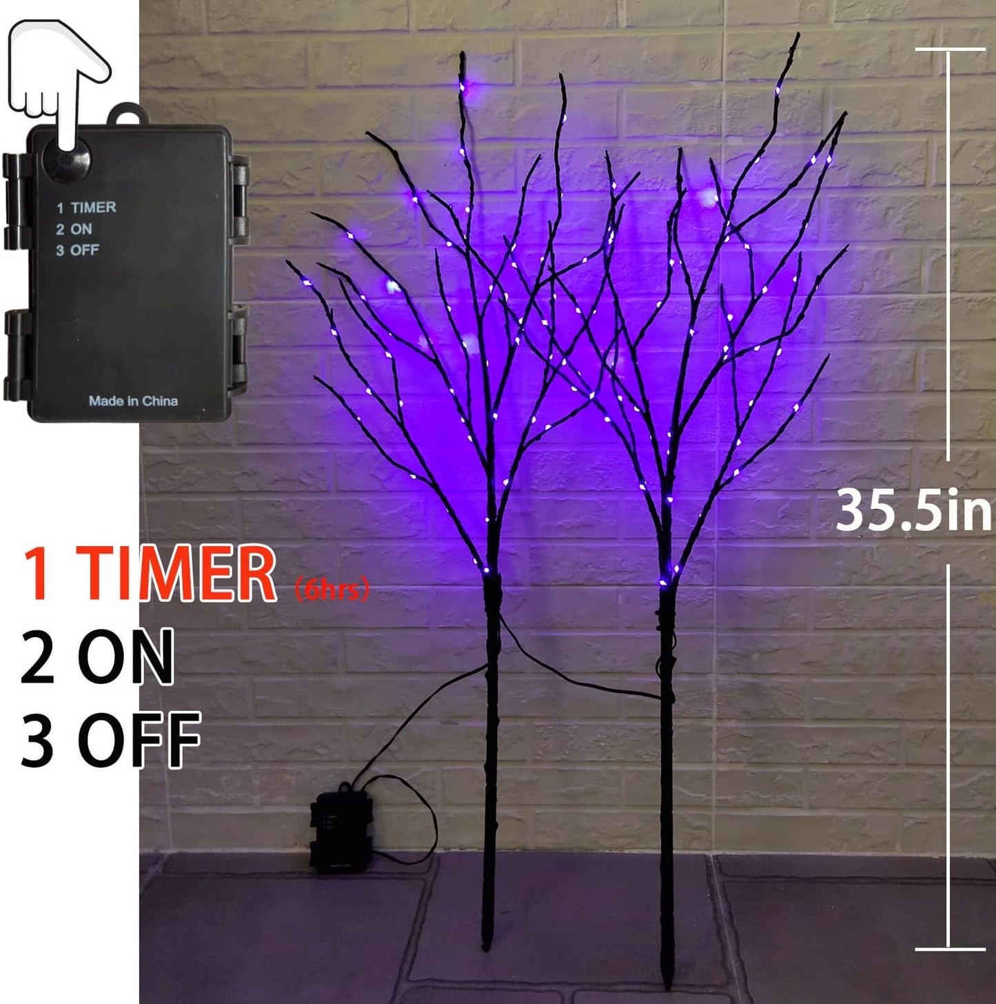 Fudios Halloween Lighted Branches with Timer 100 LED Purple Fairy Lights 32IN, Artificial Black Branch Lights for Halloween Battery Operated Home Decor Indoor Outdoor Use
