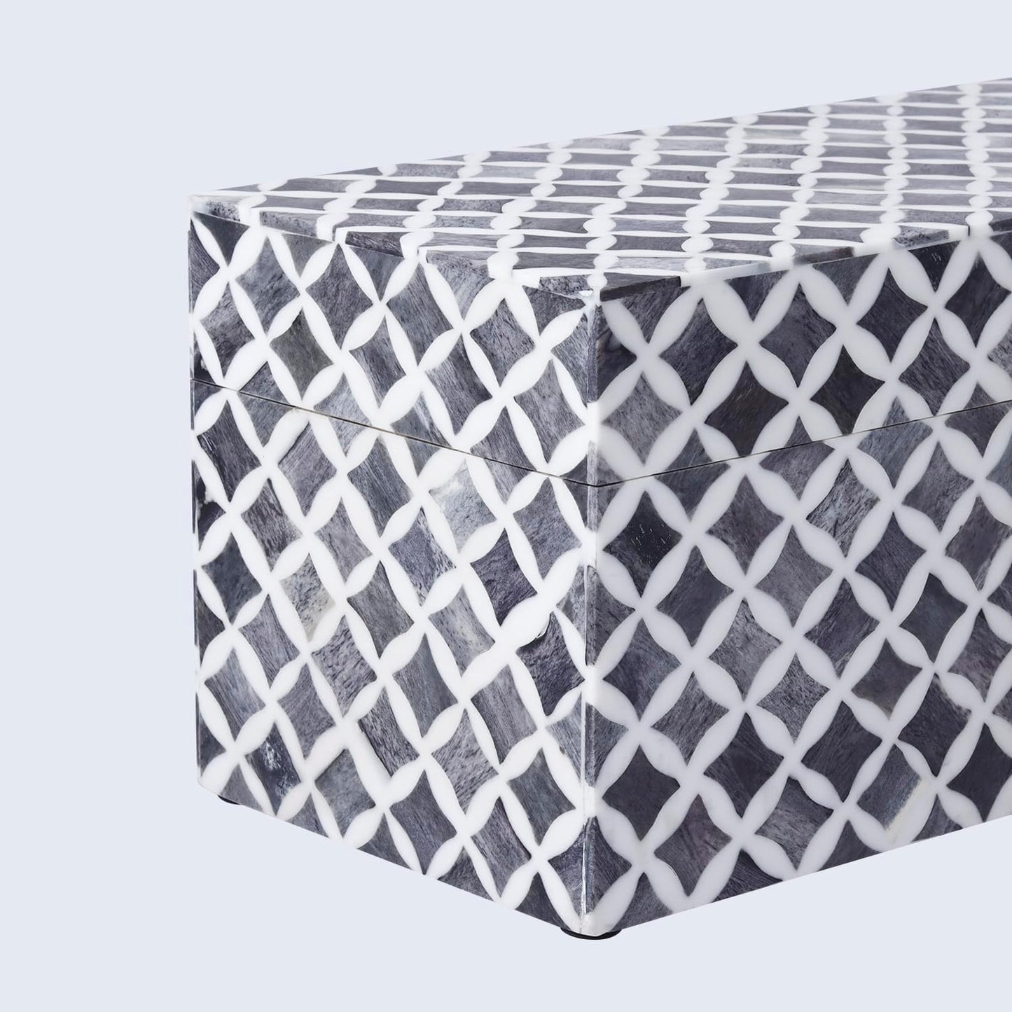 Handicrafts Home White Handmade Keepsake Organizer with Lid Decorative Storage Box- Star Pattern Collection Memories Holder for Jewelry, Photos & Cards- Home Decor Accents- Bone & Resin Inlay- 10x5x5