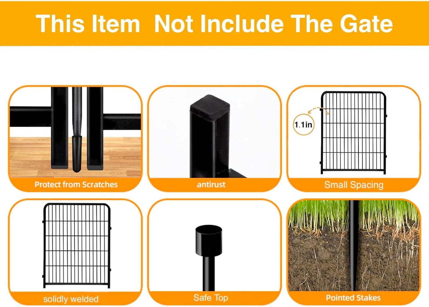 Doorless Garden Fences and Borders for Dogs, 36in(H) 14 Panels Total 31 Ft(L), Black Metal Decorative Garden Fencing, Flower Bed Fencing, Dog Digging Fence Barrier, Rabbit Fence for Flowers