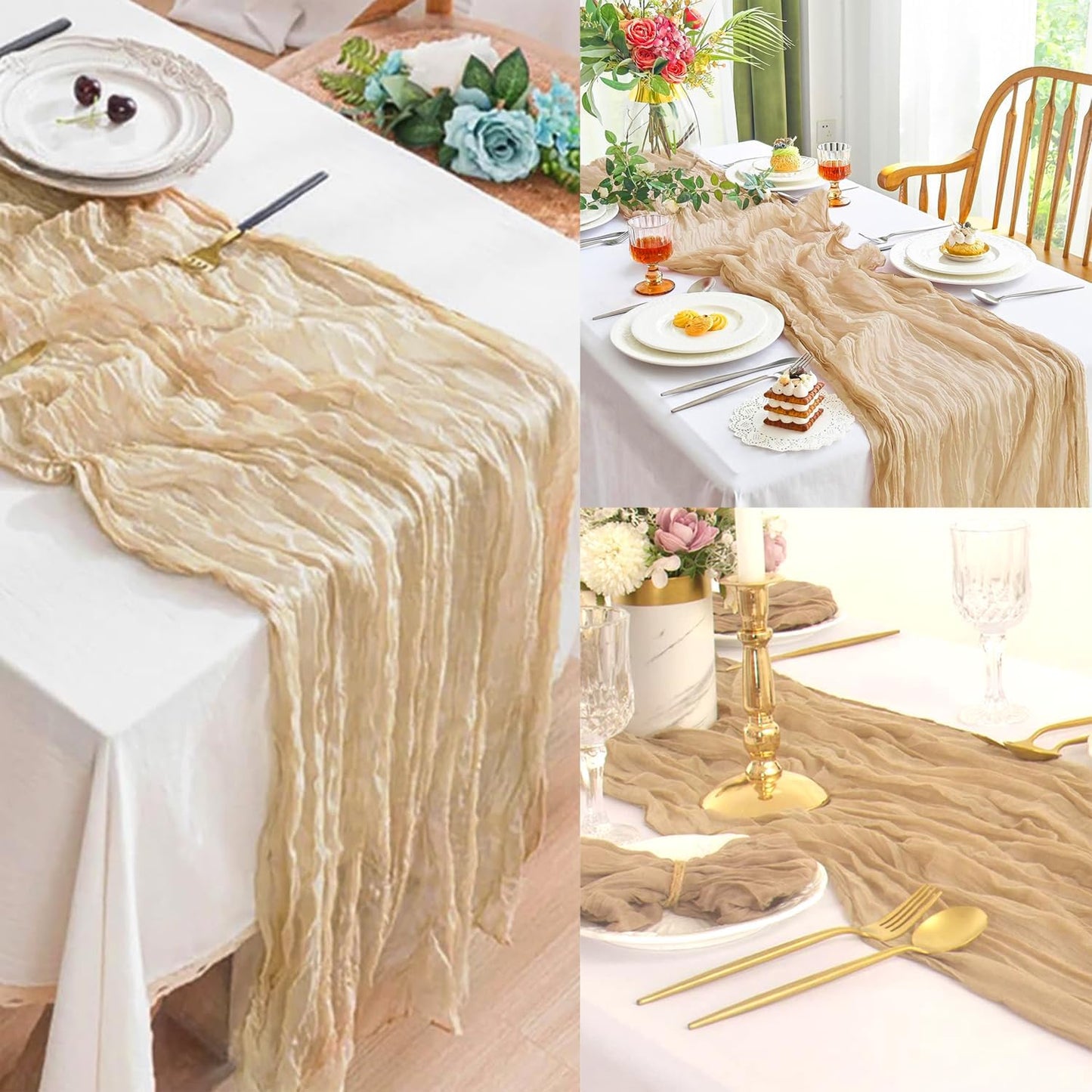 Sand 20 Pack 10FT Cheesecloth Table Runner 20 x 120 Inch Long Rustic Gauze Cheese Cloth Table Runner for Wedding Bridal Baby Shower Table Decorations Boho Fabric Sheer Birthday Party Table Decor