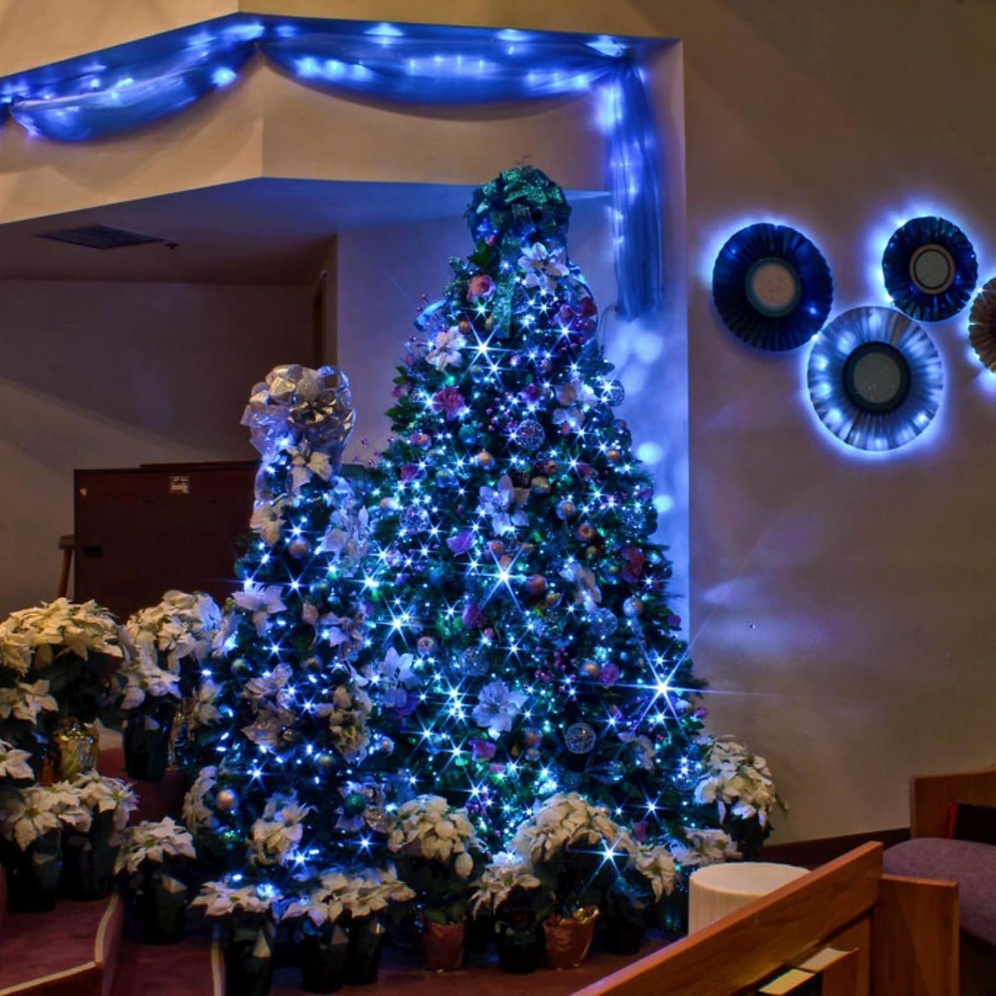 75.8 FT 200 LED Blue Christmas String Lights Outdoor & Indoor, Timer & Memory Function & 8 Modes, Extendable Ultra Bright Green Wire Mini Twinkle Lights for Xmas Tree Patio Holiday Party Garden Decor