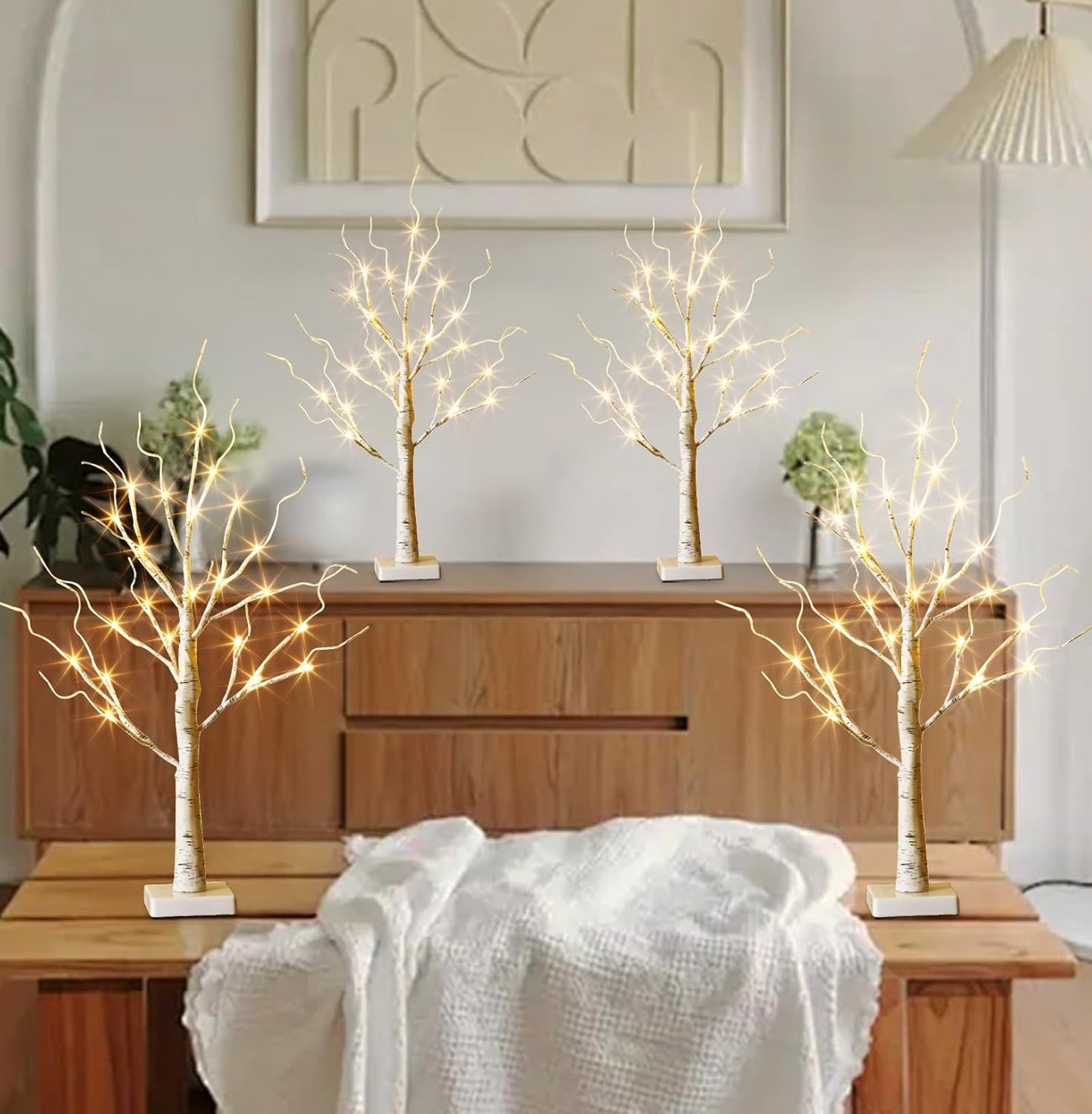 EAMBRITE Home Decorations Light Up White Birch Tree Indoor Christmas Decor, 4 Pack Battery Operated/USB Lighted Tabletop Money Tree Lamp Led Lights Easter Wedding Centerpiece Table Room (2 Ft)