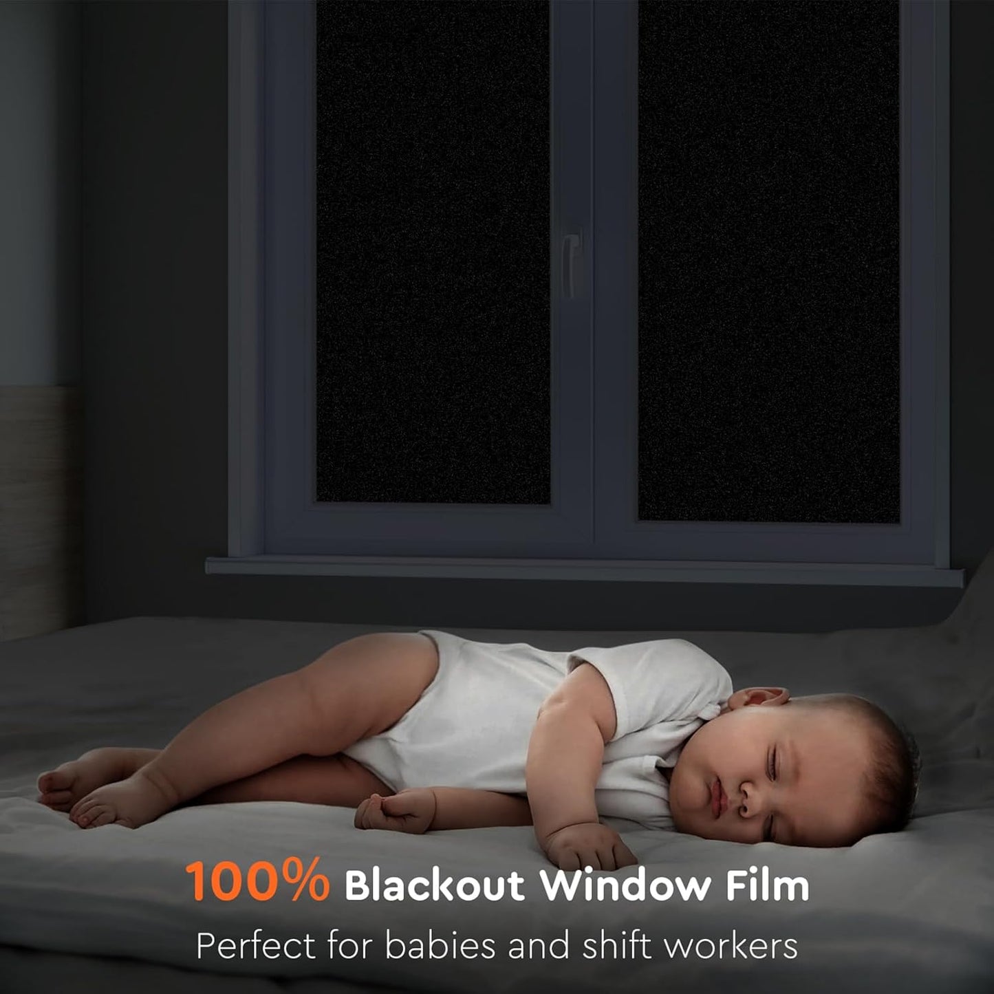 Kromapolis Blackout Window Privacy Film Total Light Blocking Room Darkening Window Covering, Removable Static Cling Frosted Glass Tint, Non-Adhesive, Black 29.5'' x 78.7''