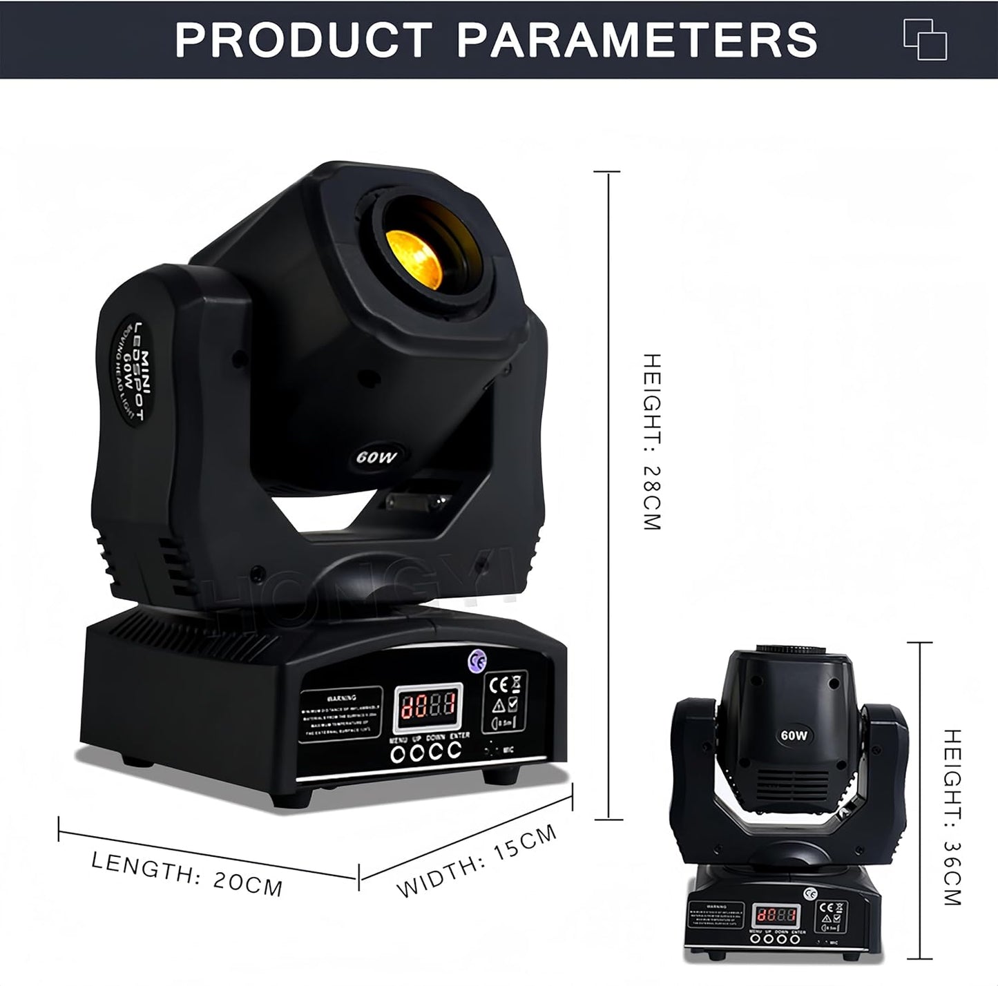 DJCLUB Stage Lights Moving Head Light 7 Gobos 8 Colors 11 Channels 60W Spot Light DMX 512 with Sound Activated for Wedding DJ Party Stage Lighting (LED 60W Moving Head)