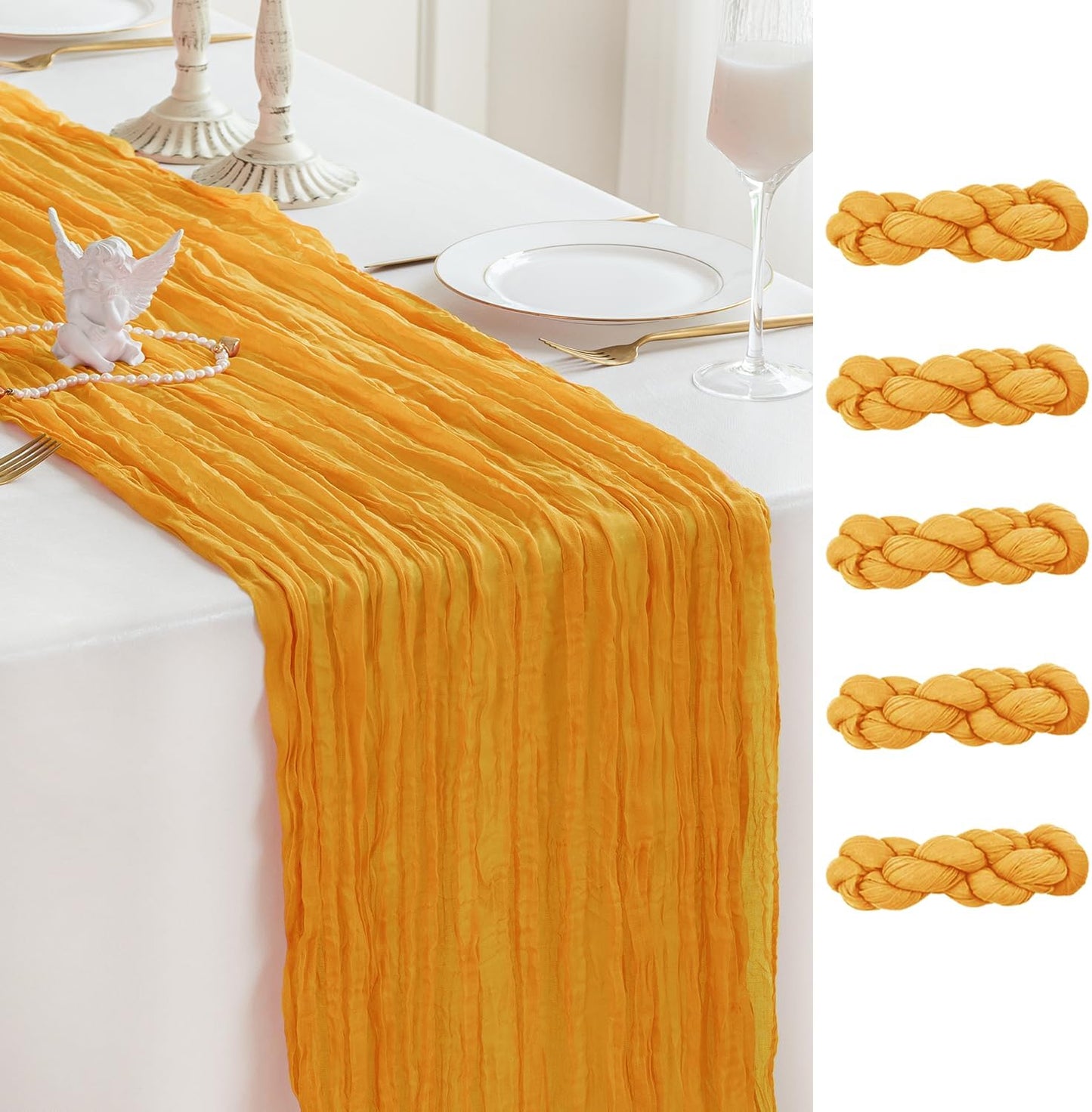 Sioloc Yellow Cheesecloth Table Runner Fall Autumn Decor for Home 10ft Table Cloth for Wedding Birthday Party Halloween Thanksgiving Decorations