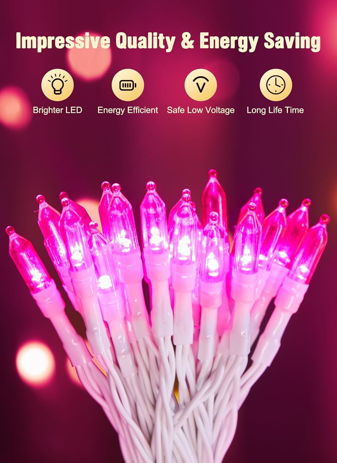 Battery Operated Christmas String Lights, 8ft 20 LED Mini Lights with Timer, Christmas Tree Lights for Indoor Outdoor Bedroom Wedding Party Holiday Xmas Decoration，Pink