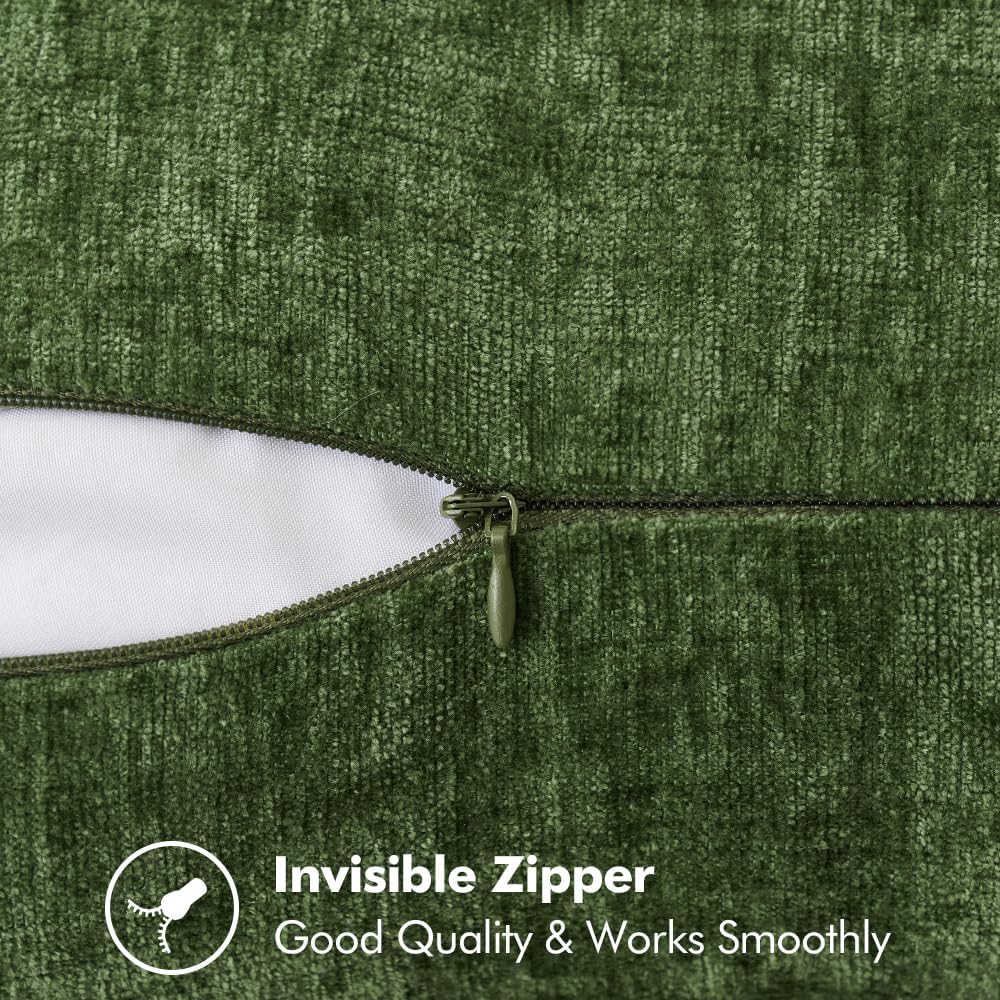 MIULEE Pack of 2 Christmas Pillow Covers 12x20 Inch Moss Green Farmhouse Decorative Throw Pillow Covers with Stitched Edge Soft Chenille Solid Dyed Couch Pillow Covers for Sofa Bed Living Room