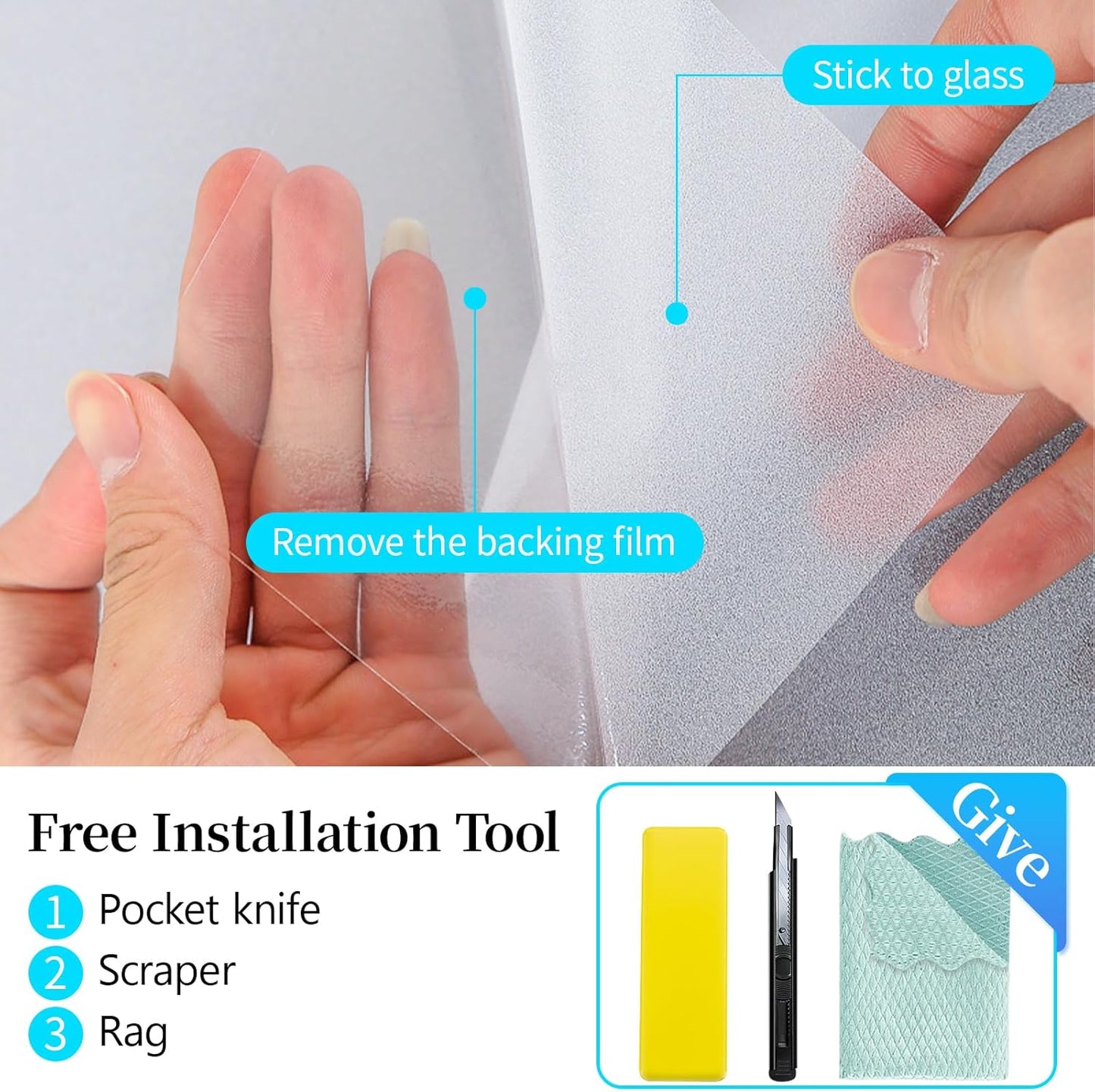 Niviy Frosted Glass Window Privacy Film with Free Installation Tools 23.6 x 118 Inch Static Cling Bathroom Window Frosting Film Day and Night Privacy Windows Cling Home Glass Door Cover