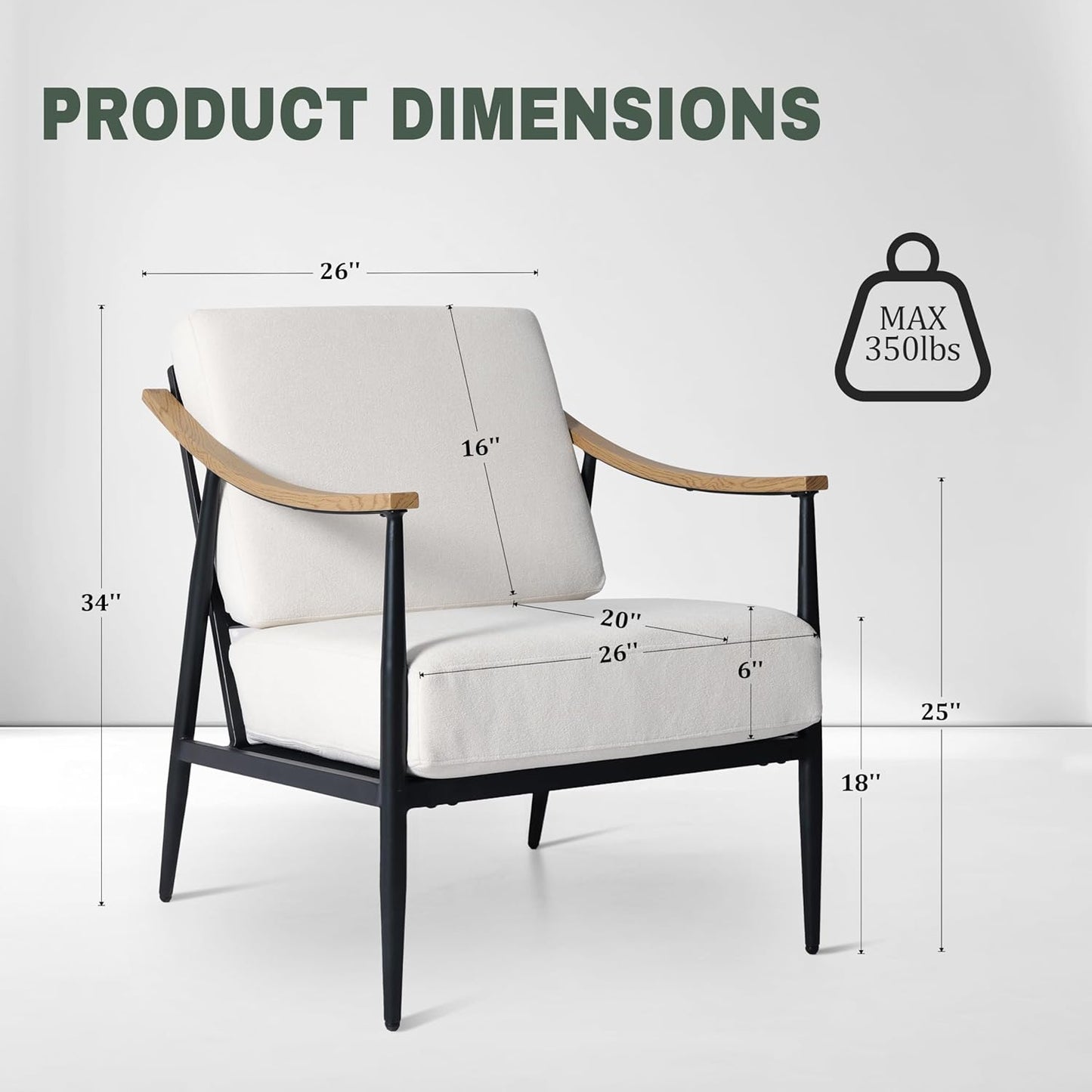 Modern Accent Chairs Set of 2 for Living Room Bedroom Mid Century Arm Chairs Upholstered Office Accent Chairs Comfy Waiting Room Chairs with Metal Frame, Cream White