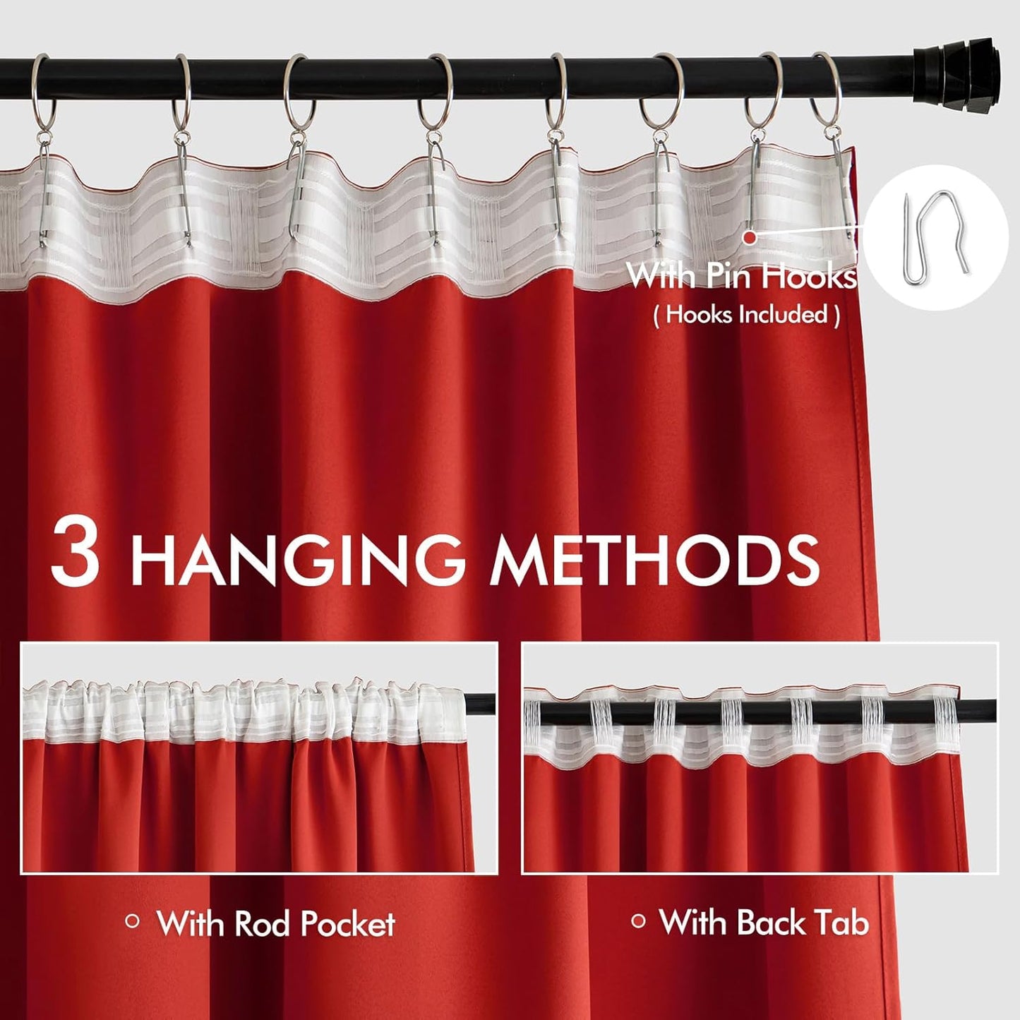 MIULEE Red Back Tab Blackout Curtains 120 Inch Long 2 Panels Set for Living Room Bedroom, Rod Pocket/Pinch Pleat Extra Long Thermal Insulated Room Darkening Pleated Light Blocking 10FT Drape