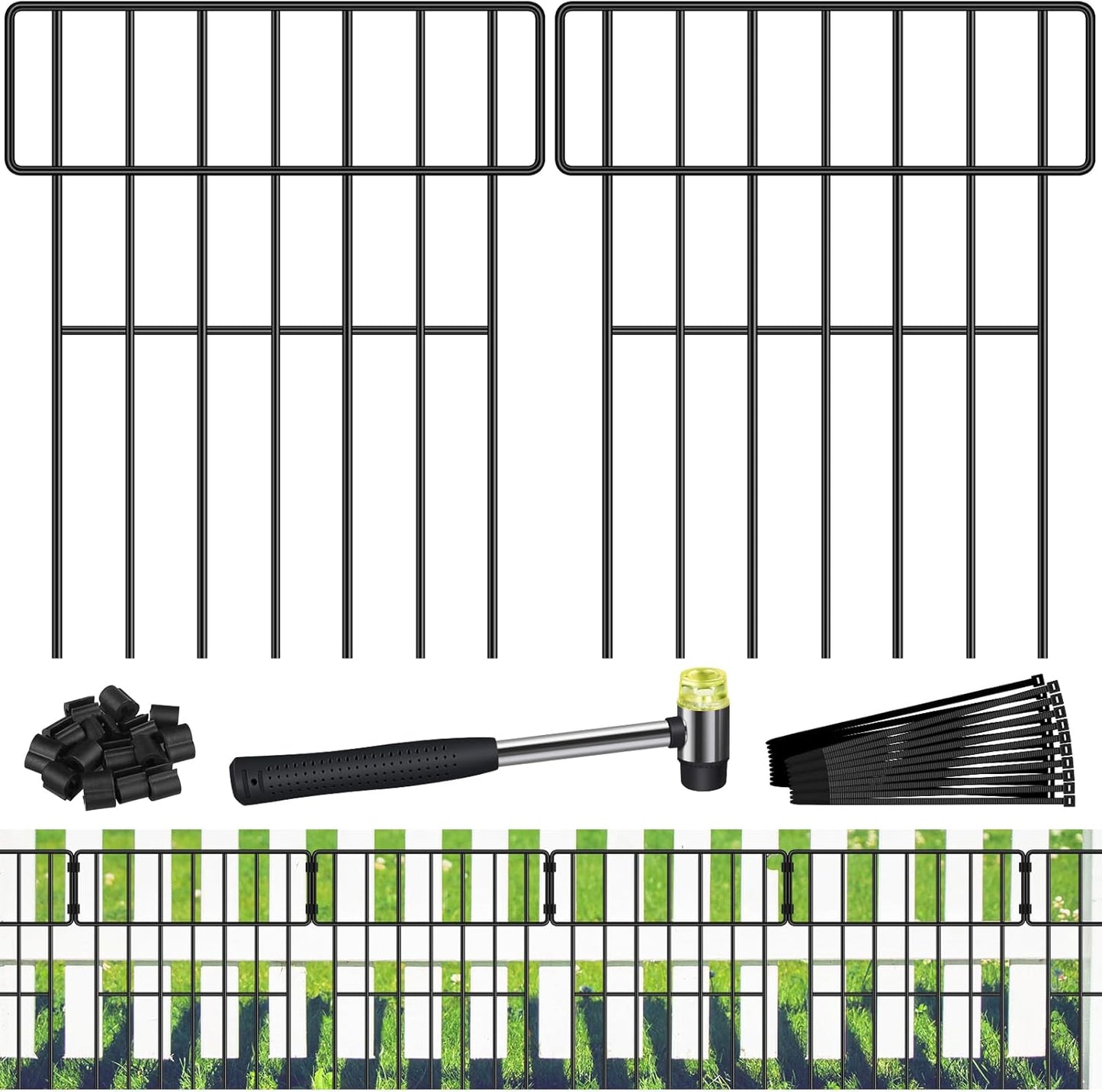 Decoration Garden Fence 16.5in x 10ft, 10 Pack Rustproof Metal Animal Barrier Fence, Arched Flower Bed Edge Decorative Rabbit (10 Panels - 17 in(H) X 10.8 ft(L))