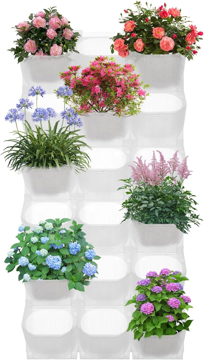 12Pieces 3-Pot Wall Planter Vertical Garden Plant Walls Wall Mounted Vertical Planter with Water-Storage Layer Stackable Wall-Mounted Flower Pot for Gardens, Balconies 180.78lbs Total Capacity (White)