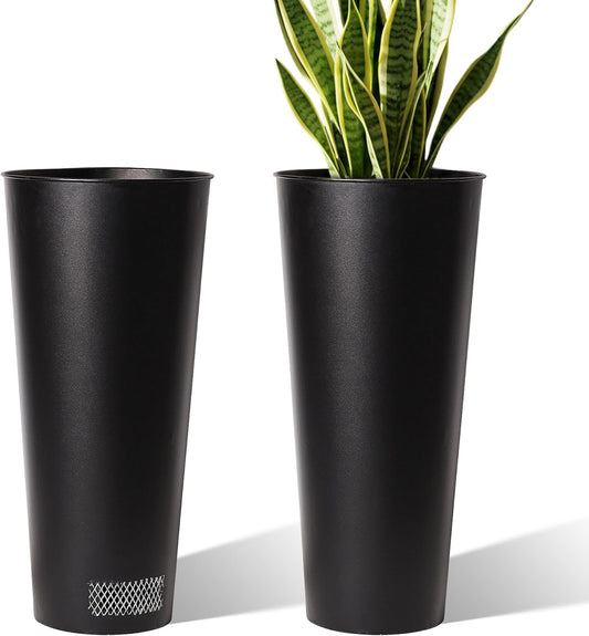 2-Pack 28" Tall Metal Planters - Heavy-Duty Round Flower Pots with Built-in Drainage + Rustic Industrial Finish, All-Climate Deck & Patio Ready Indoor/Outdoor Multi-Scene Garden Vessels