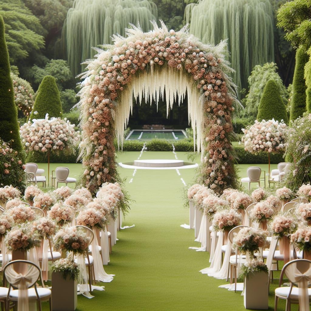 Adorox 8’ Classic Decorative Metal Garden Arch Arbor for Wedding, Bridal Party, Various Events, Garden Archway or Focal Point with/Without Climbing Plants Vines Flowers or Festival Lights Decorations