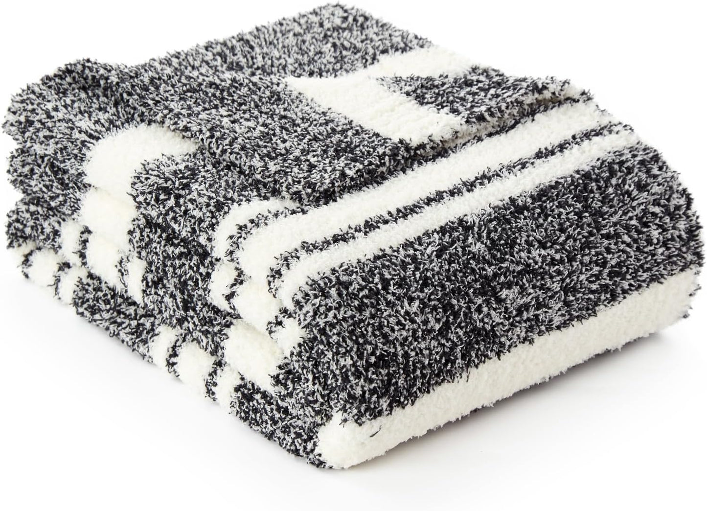 Snuggle Sac Stripe Black Throw Blanket for Couch, Reversible Super Soft Warm Blankets Cozy Knit Fuzzy Plush Lightweight Throws for Sofa, Bed, Stripe Black, 50x60 inches