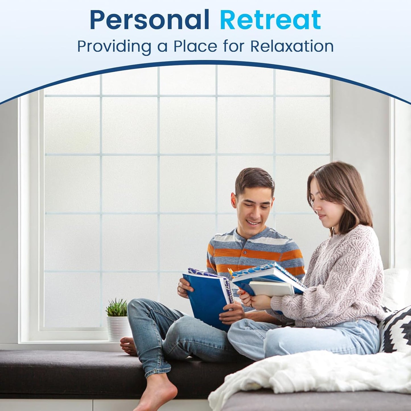 DOWELL Window Privacy Film, Frosted Glass Window Film, Static Cling Non-Adhesive Glass Clings, Sun Blocking Opaque Door Coverings, Reusable Door Sticker for Bathroom Home Office, White, 23.6" x 118"